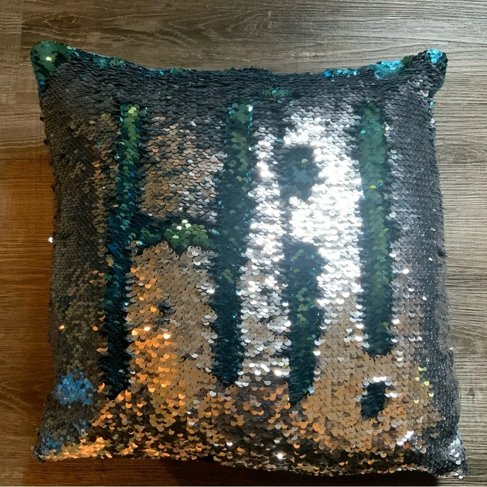 Reversible Sequin Pillow - blue and Silver
